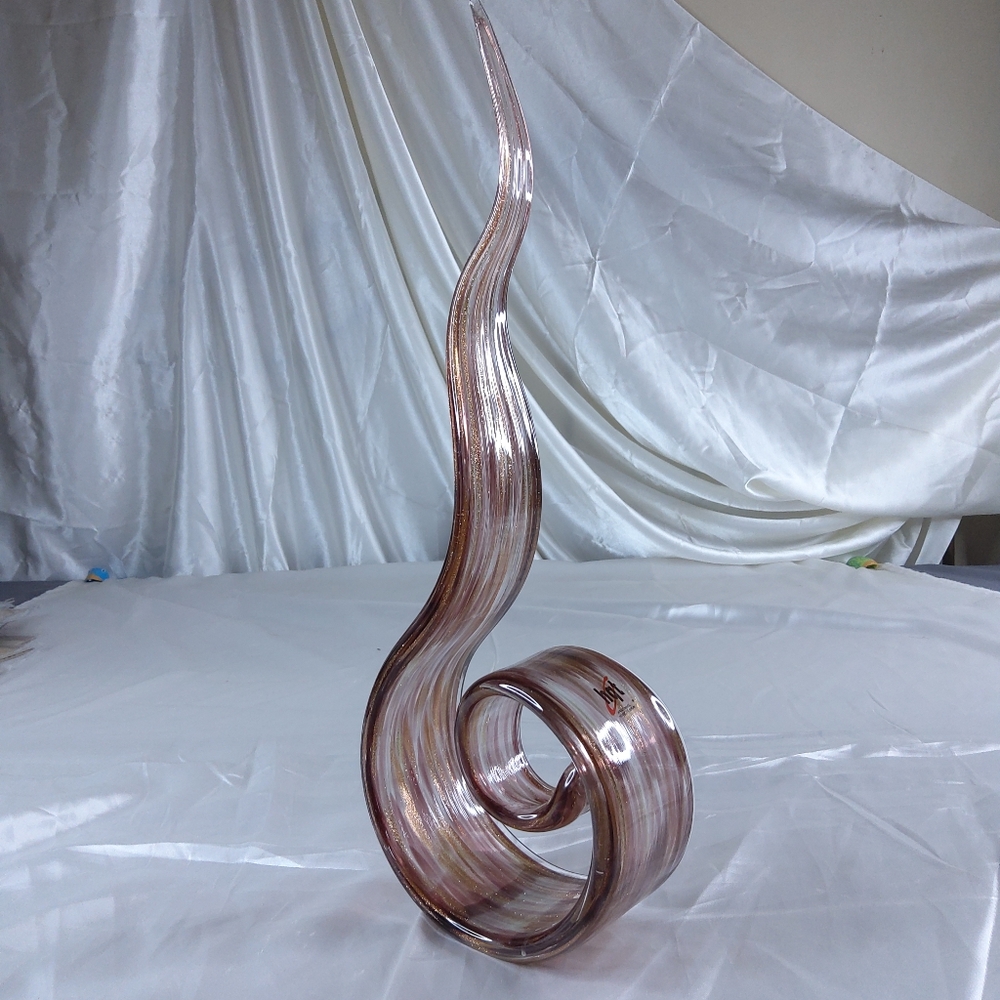 Hand Blown Art Glass Sculpture Spiral Abstract Hand Made Home Decor Gold Plum